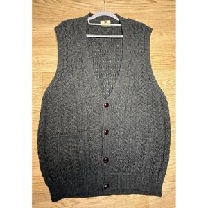 Carrig Donn Irish Wool Cable Knit Sweater Vest XL‎ Gray Fisherman Cottagecore
